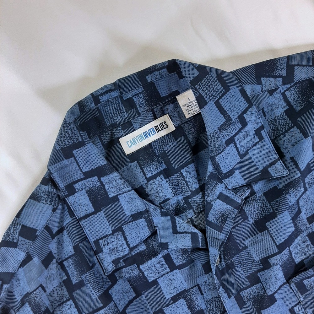 Canyon River Blues Mens Large Blue Geometric Square Print Short Sleeve Shirt
